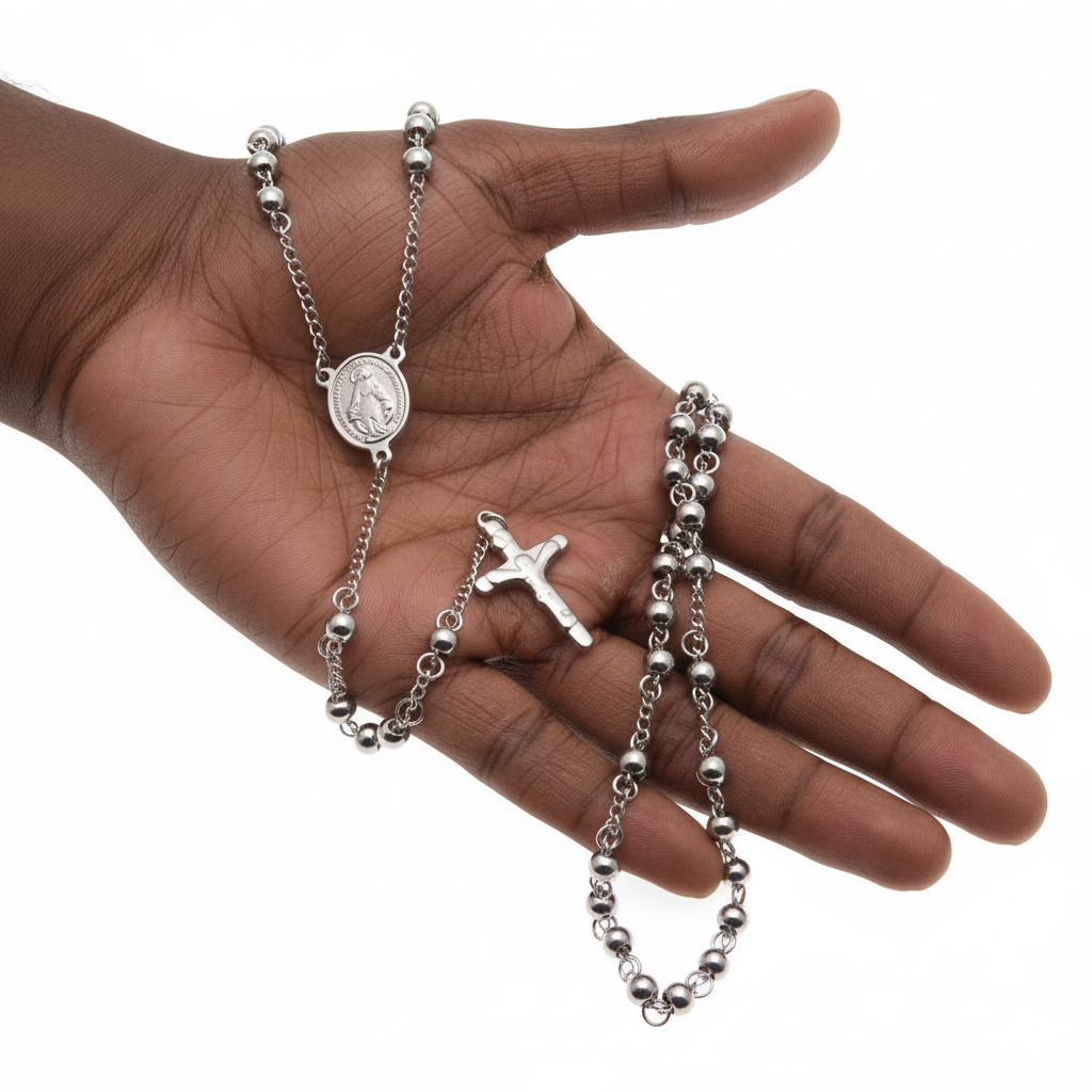 6mm HipHop Rosary Stainless Steel Necklace