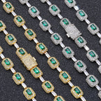 Emerald Cut Green Nano And Round White Cubic Zircon Necklace