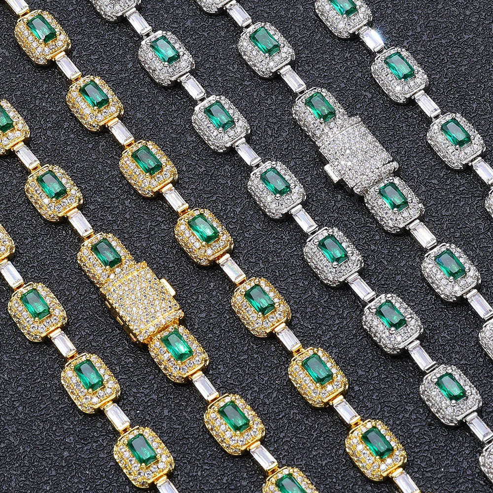 Emerald Cut Green Nano And Round White Cubic Zircon Necklace