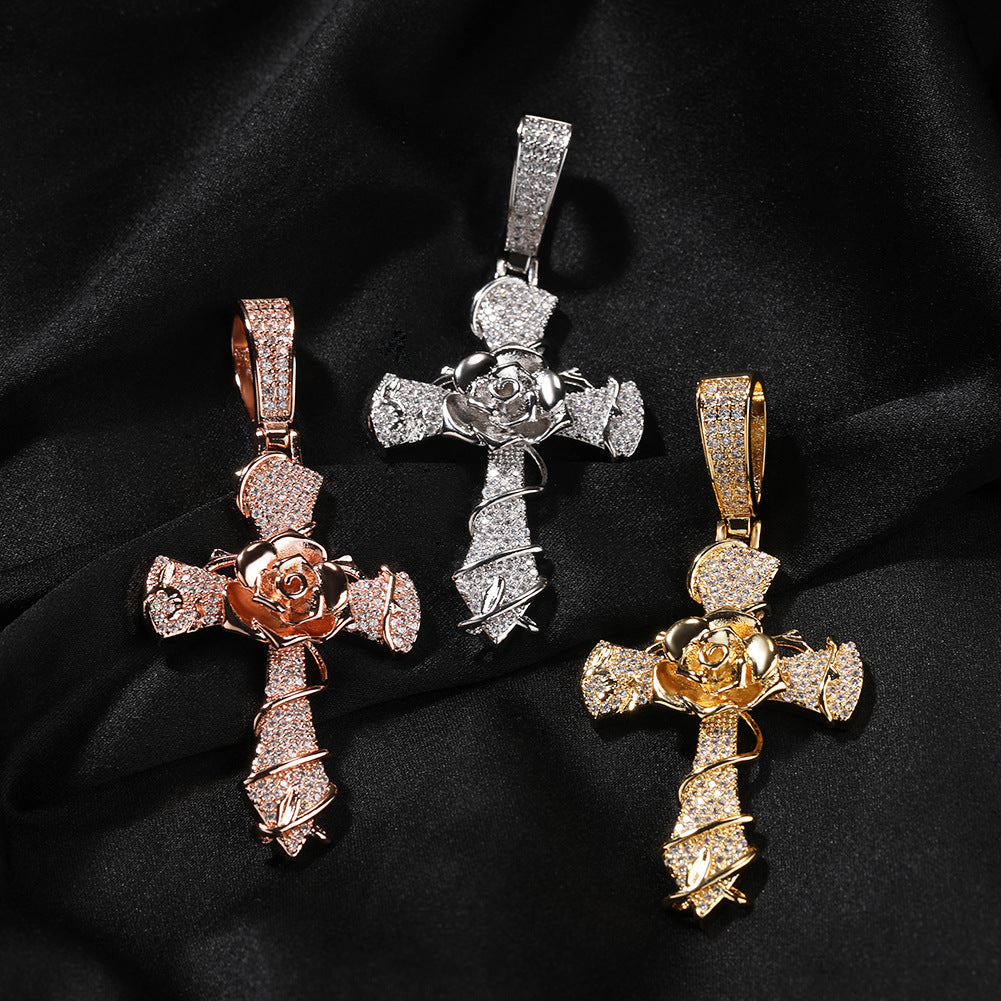 Rose Cross Pendant Necklace