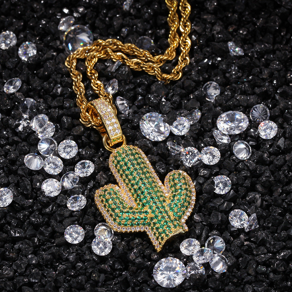 Solid Cactus Diamond Pendant