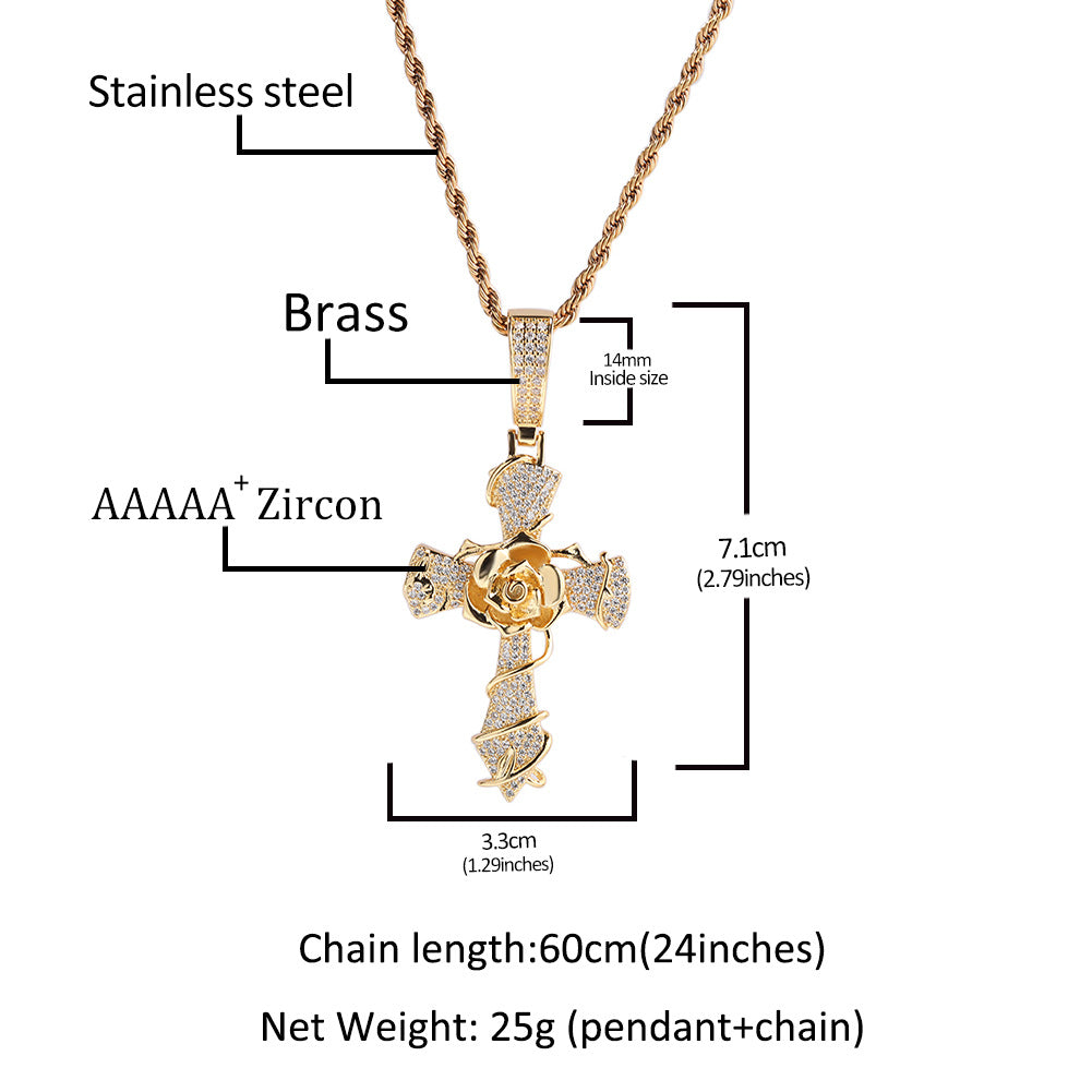 Rose Cross Pendant Necklace