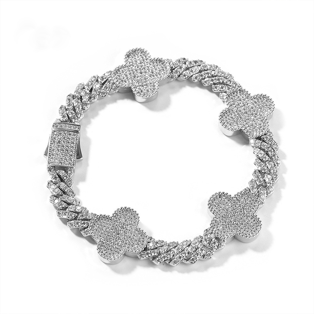 Diamond Four-Leaf Clover Cuban Bracelet