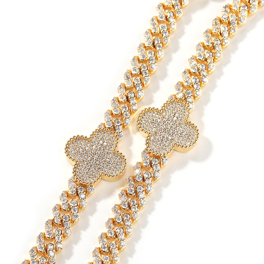Diamond Four-Leaf Clover Cuban Bracelet