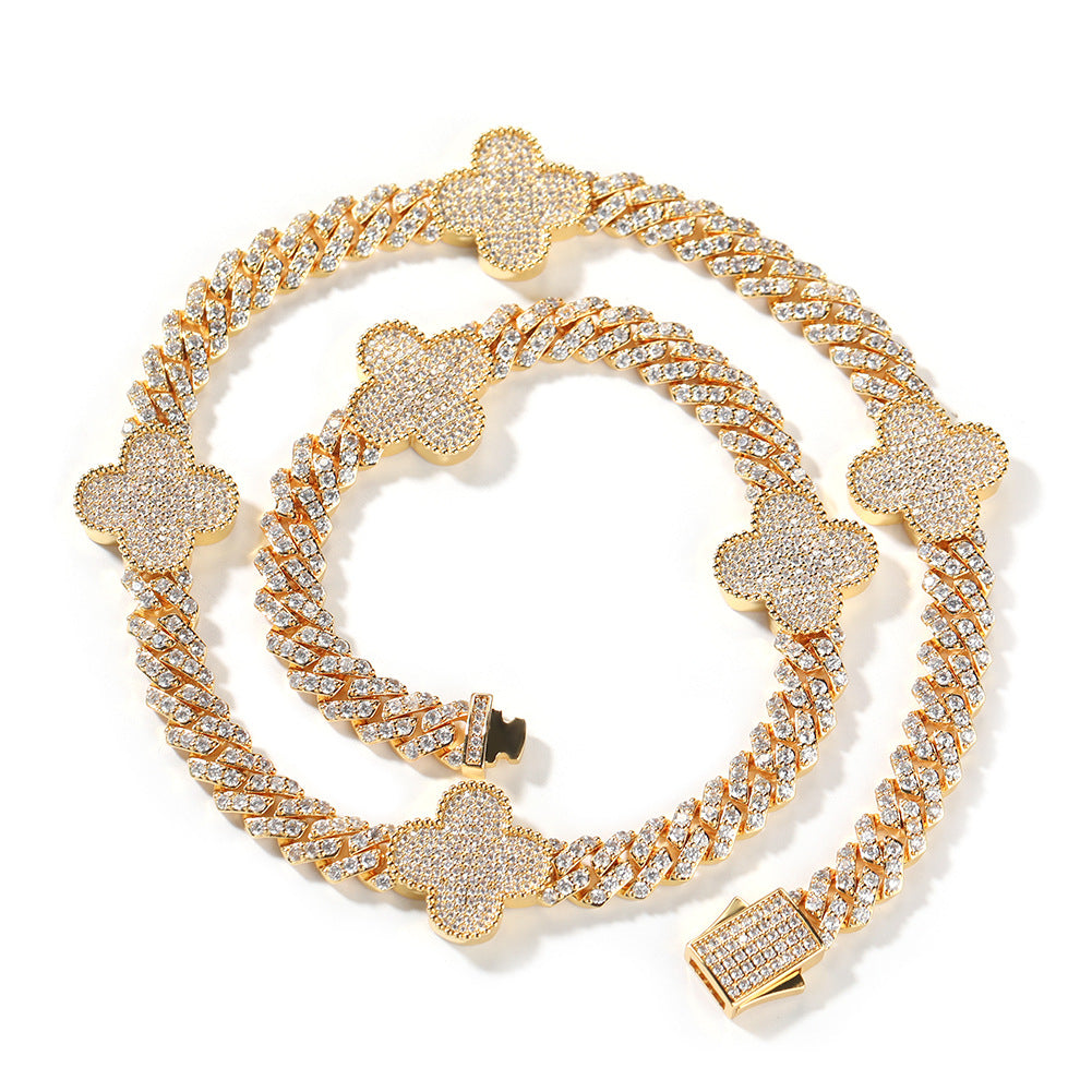 Diamond Four-Leaf Clover Cuban Necklace