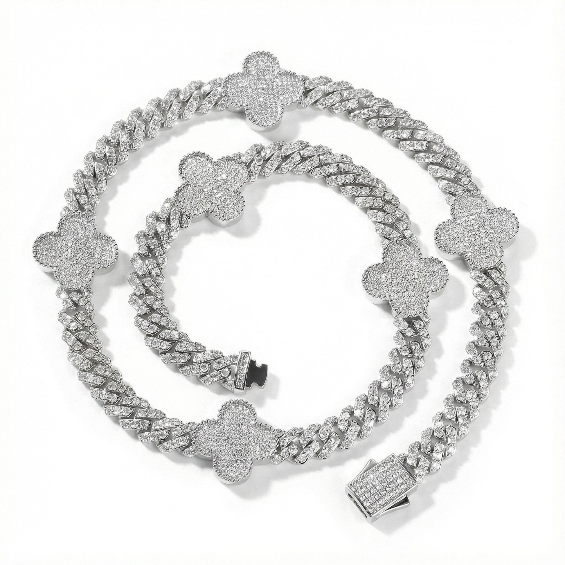 Diamond Four-Leaf Clover Cuban Necklace