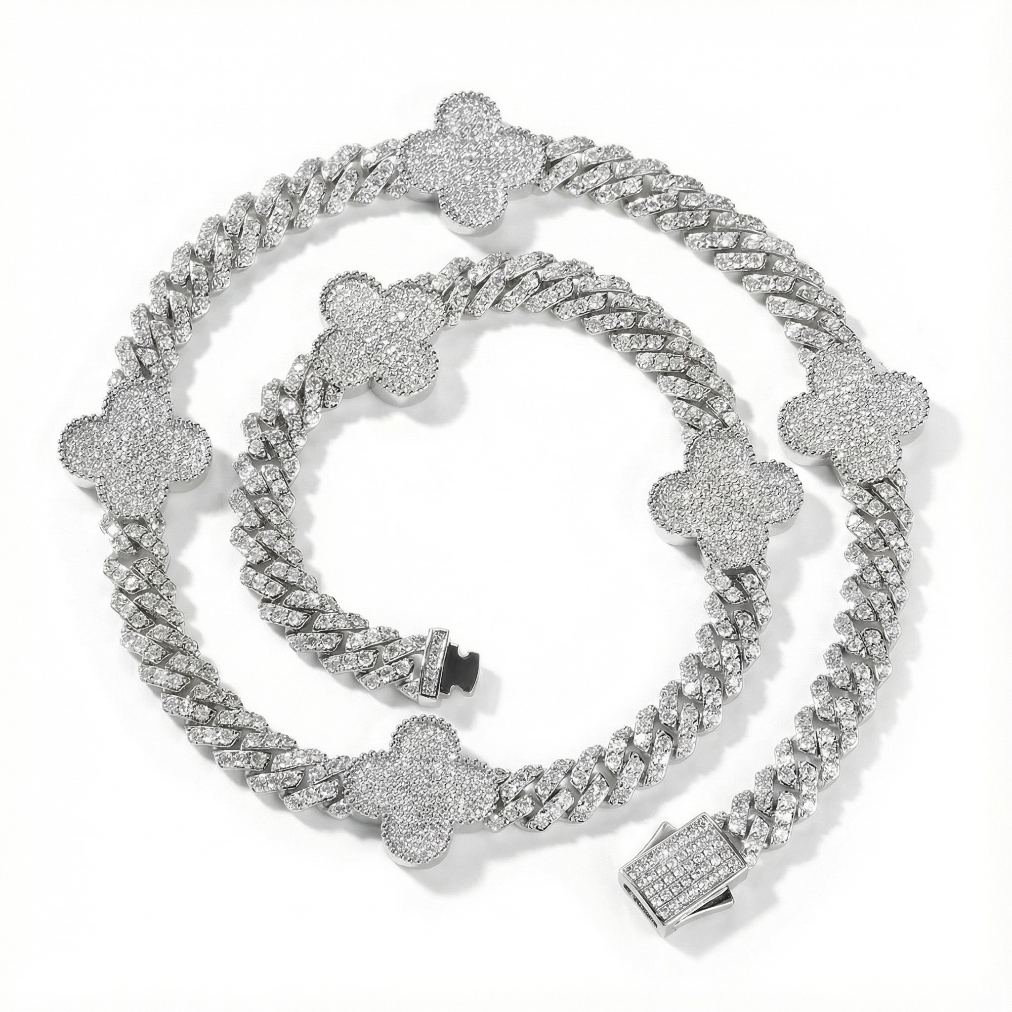 Diamond Four-Leaf Clover Cuban Necklace