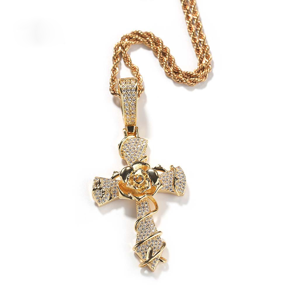 Rose Cross Pendant Necklace