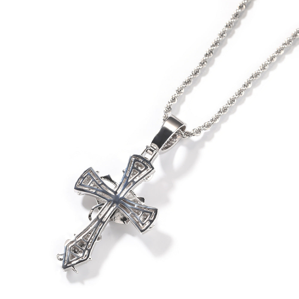 Rose Cross Pendant Necklace