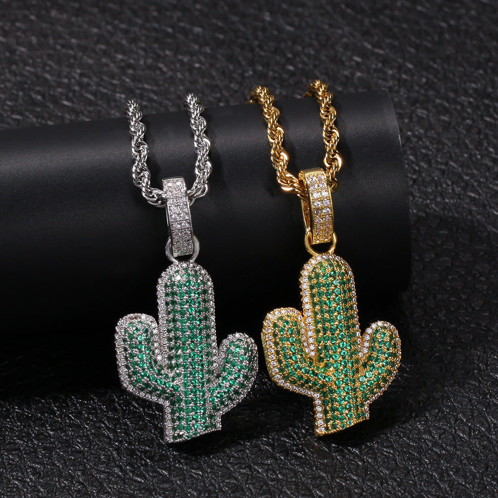 Solid Cactus Diamond Pendant
