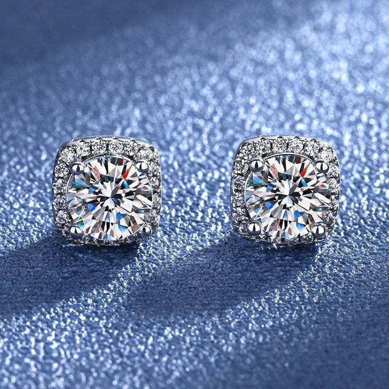 Women 925 Sterling Silver VVS1 Moissanite Cluster Stud Earrings