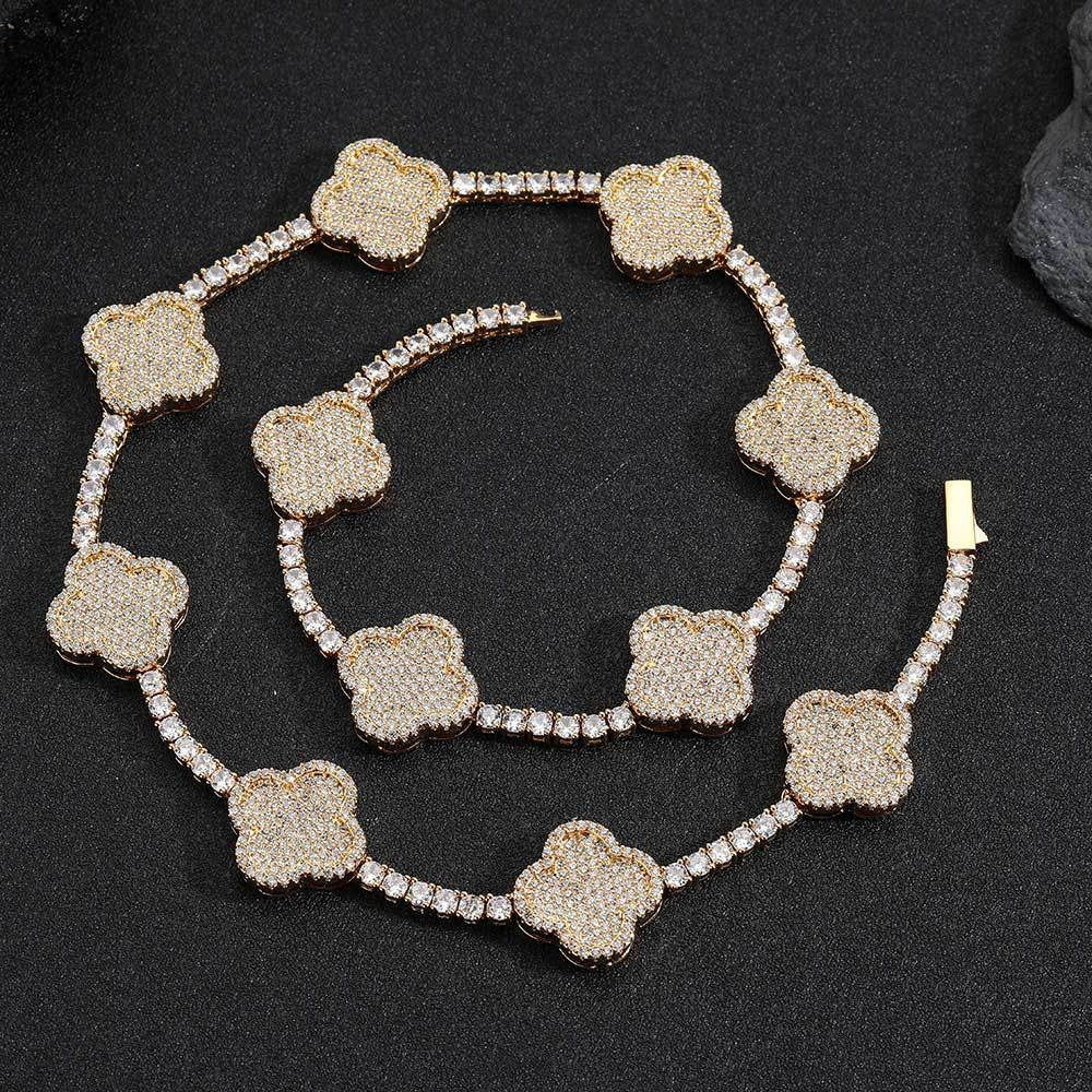 Spring Clasp Diamond Four-Leaf Clover Hip Hop Tennis Chain