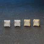 Iced 3D Cube Earrings In White Gold