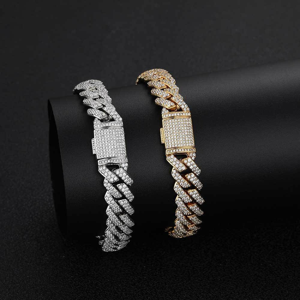 Women 14mm 2-Row Iced Prong Cuban Chain Bracelets