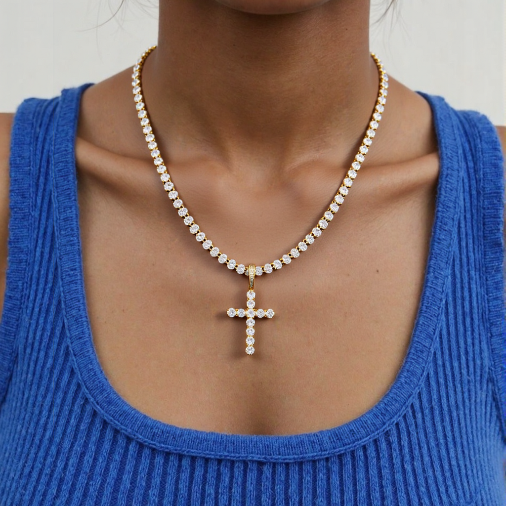 Women Bundle 4mm Diamond Cross Pendant