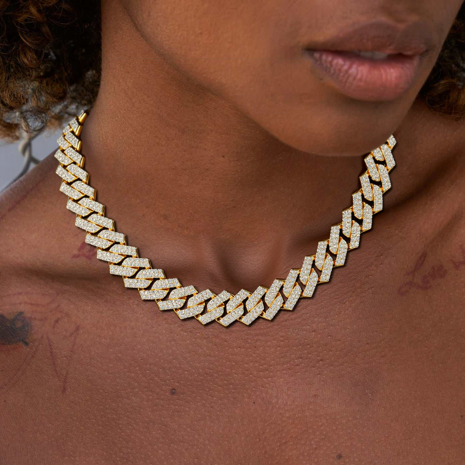 Women 14mm Iced Prong Cuban Chain