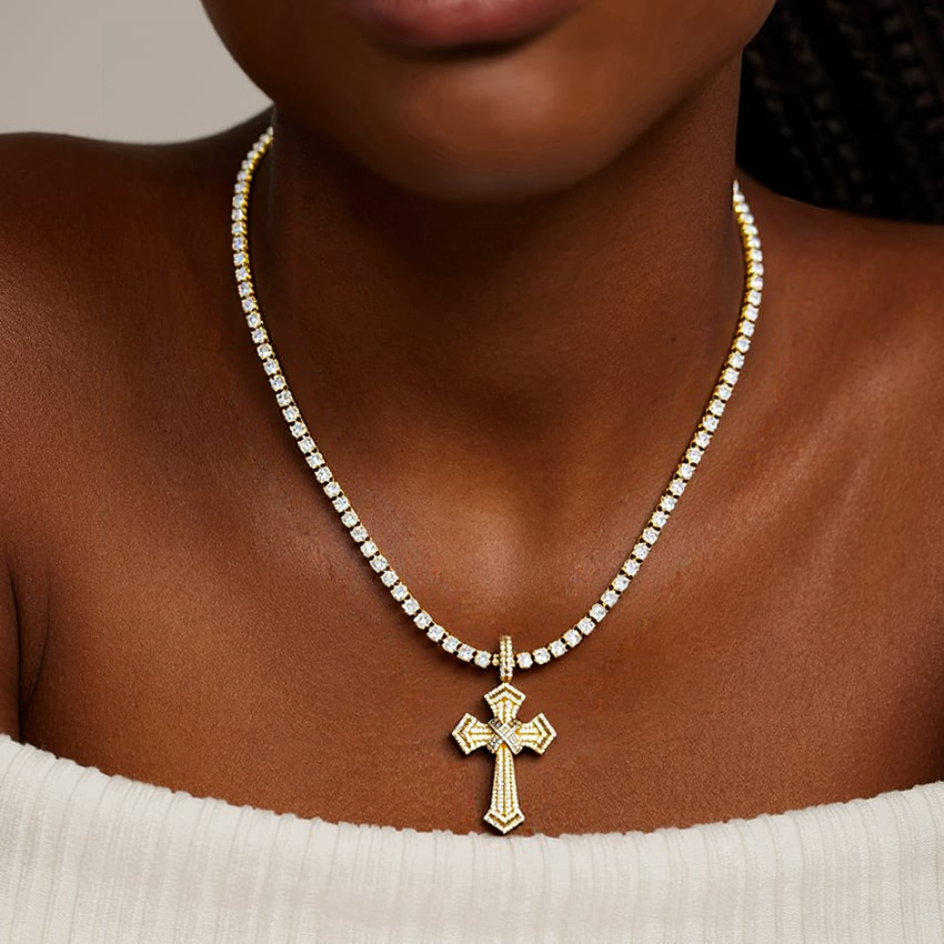 Women Iced Baguette Jesus Cross Pendant