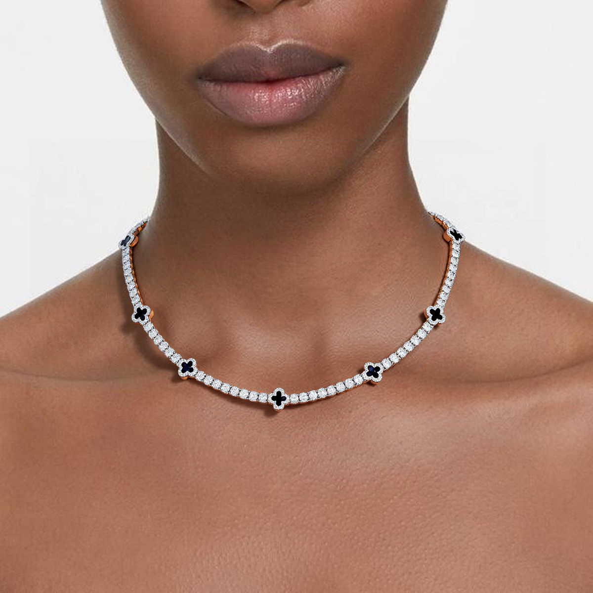Women Iced Out Four Leaf Clover Tennis Necklace