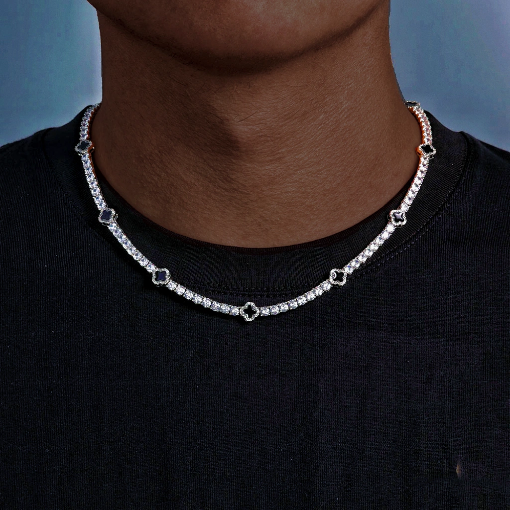 Iced Out Four Leaf Clover Tennis Necklace