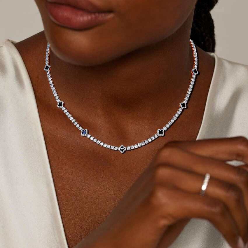 Women Iced Out Four Leaf Clover Tennis Necklace