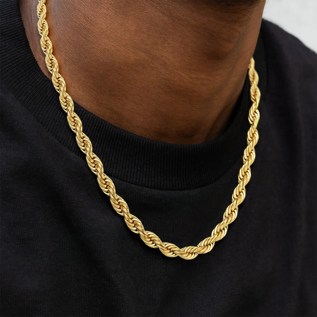 10mm 18K Gold/White Gold Finish Rope Chain
