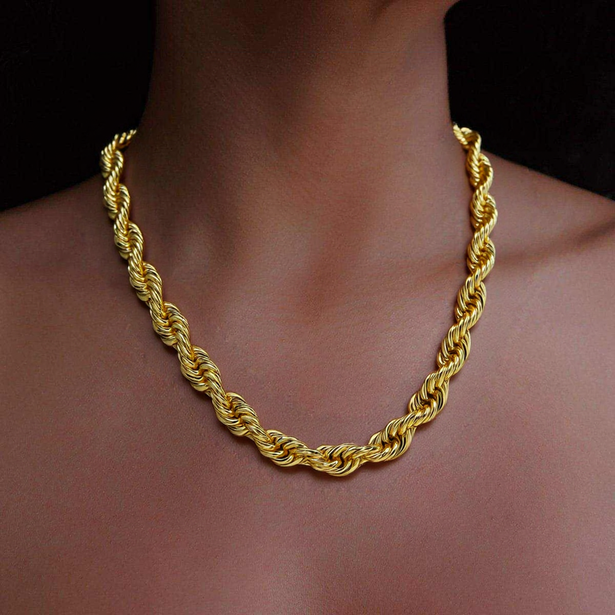 Women 10mm 18K Gold/White Gold Finish Rope Chain