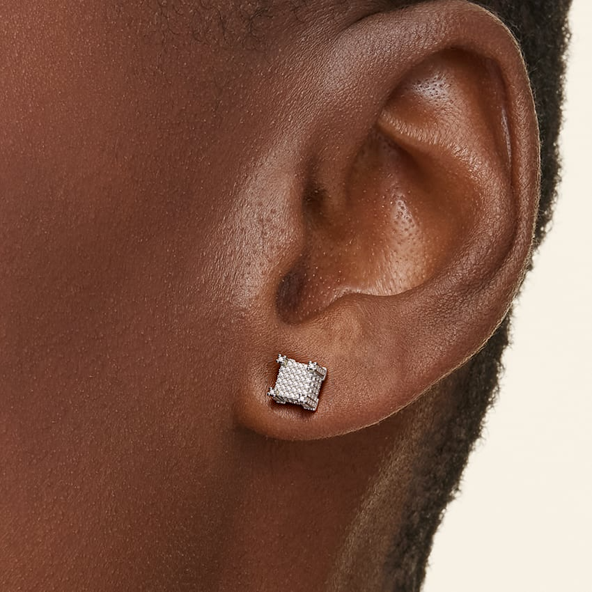 Iced 3D Cube Earrings In White Gold