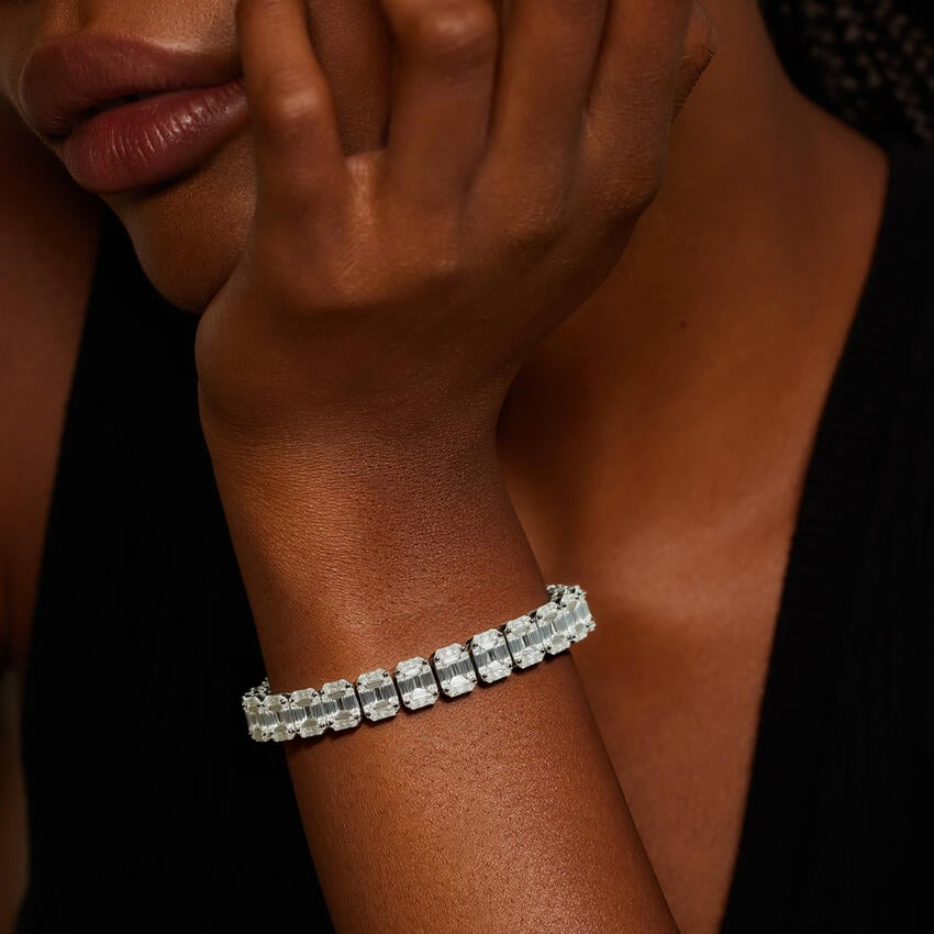 Women 8mm Iced Square Baguette Tennis Bracelet