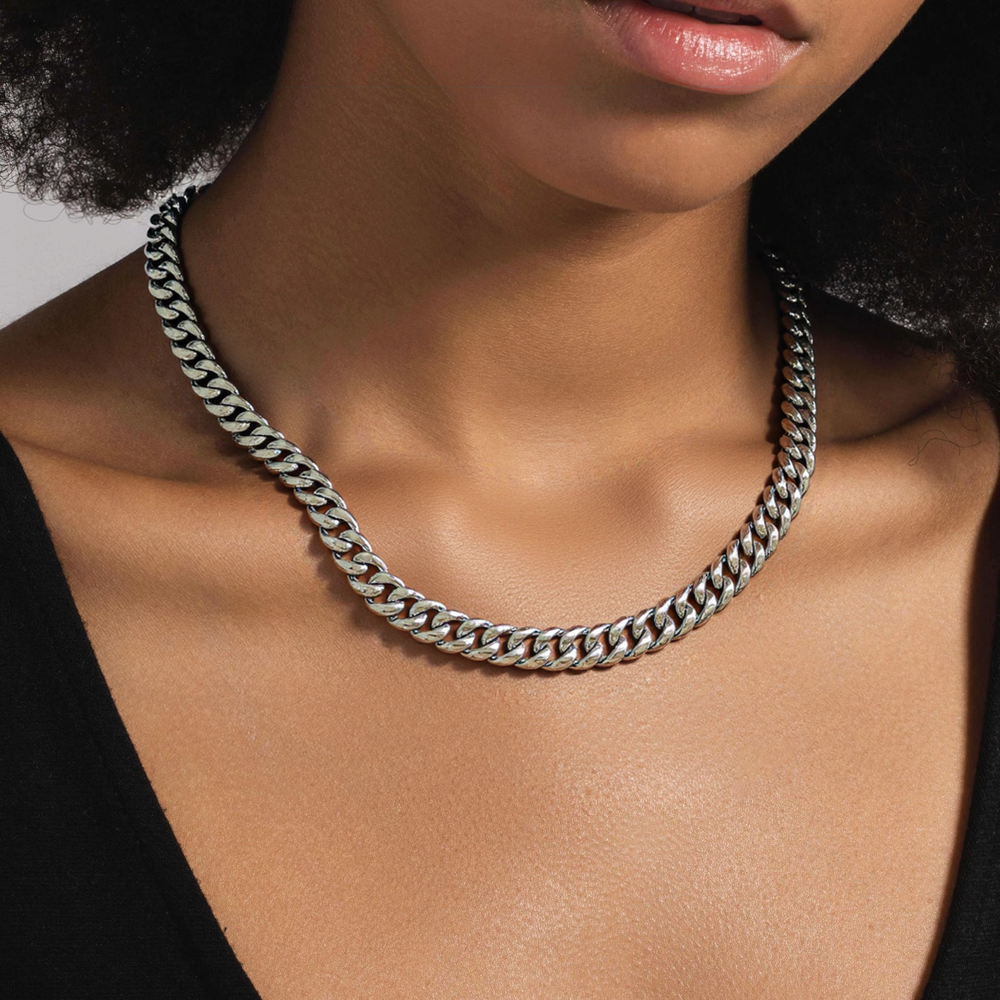 Women 12mm Stainless Steel Cuban Necklace