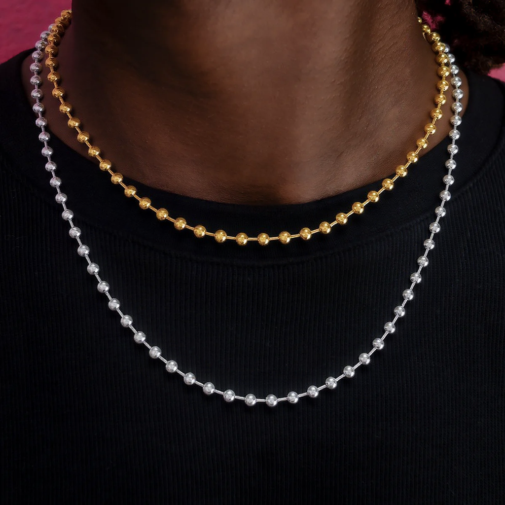 8mm Glass Bead Chain Round Bead Chain Stainless Steel Hip Hop Necklace