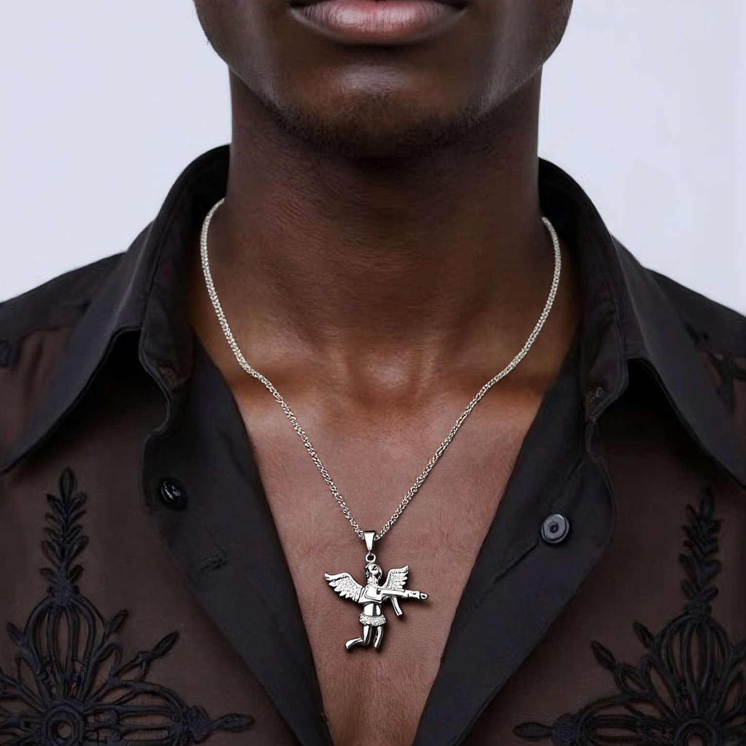 Evenge Angel Pendant Necklace - Iced Out Cupid with Hip Hop Chain