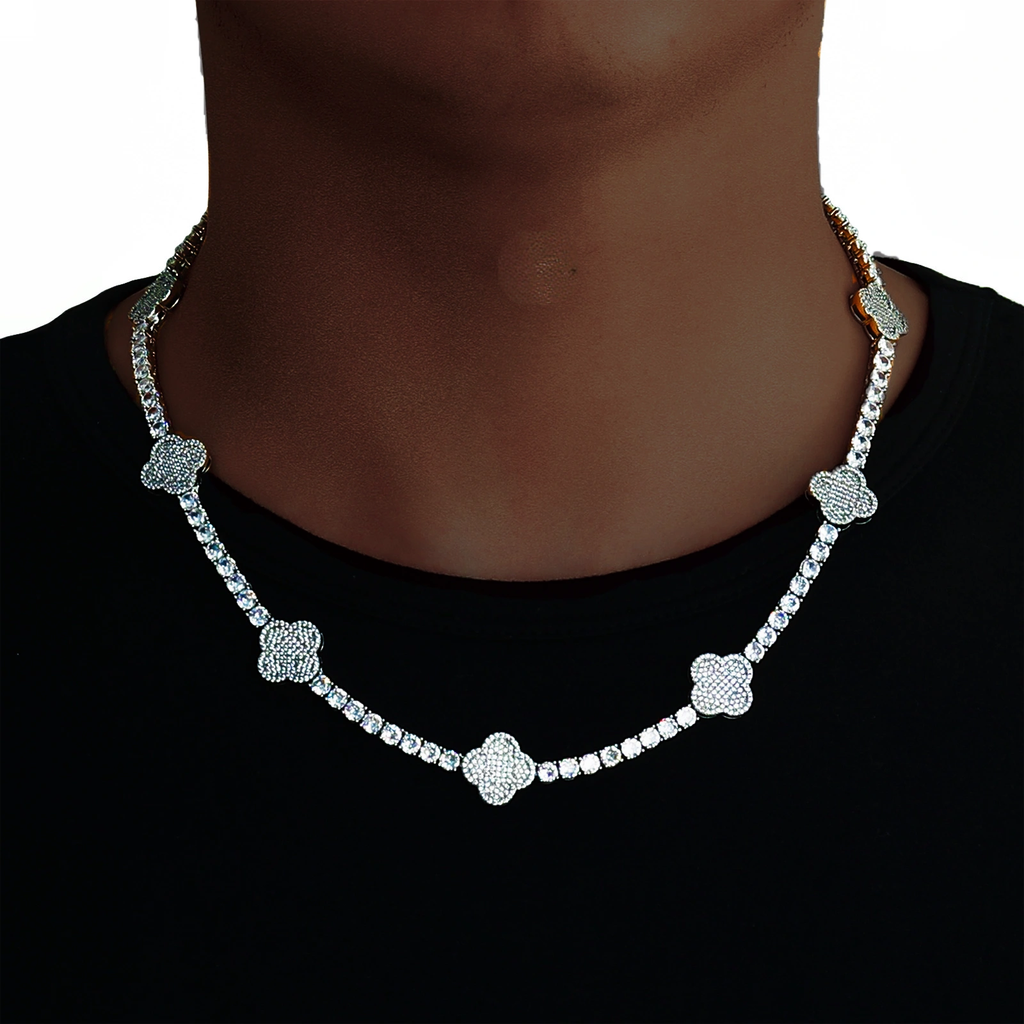 Spring Clasp Diamond Four-Leaf Clover Hip Hop Tennis Chain