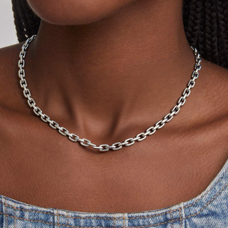 Women Stainless Steel Cross Chain O-shaped Hip-Hop Necklace