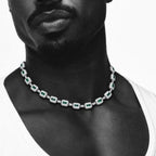 Emerald Cut Green Nano And Round White Cubic Zircon Necklace