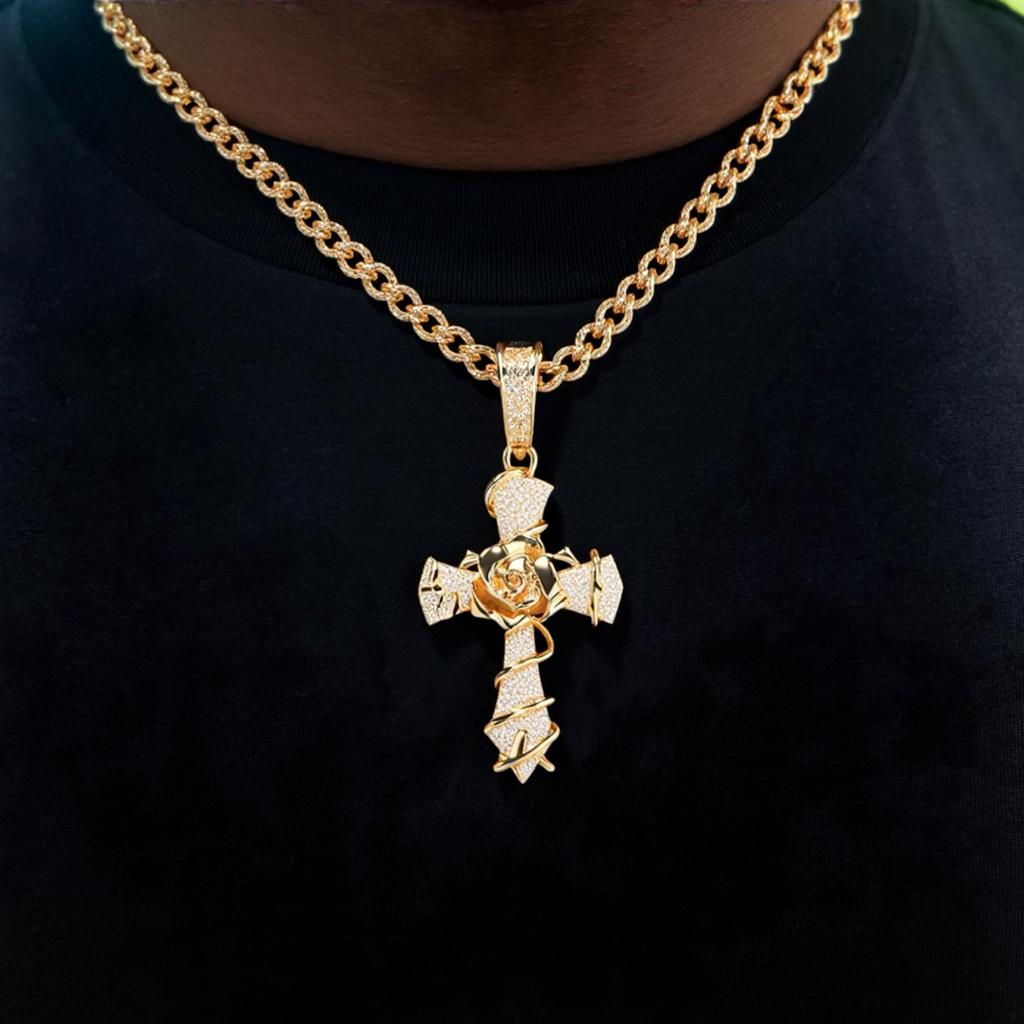 Rose Cross Pendant Necklace