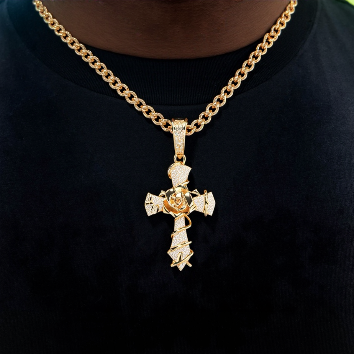 Rose Cross Pendant Necklace