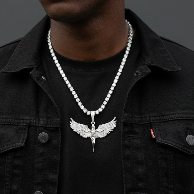 Hip-Hop Diamond Angel Wings Pendant