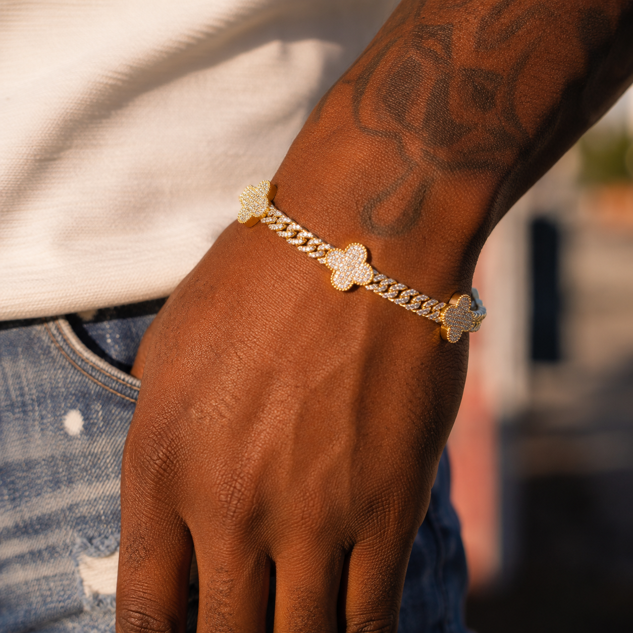 Diamond Four-Leaf Clover Cuban Bracelet