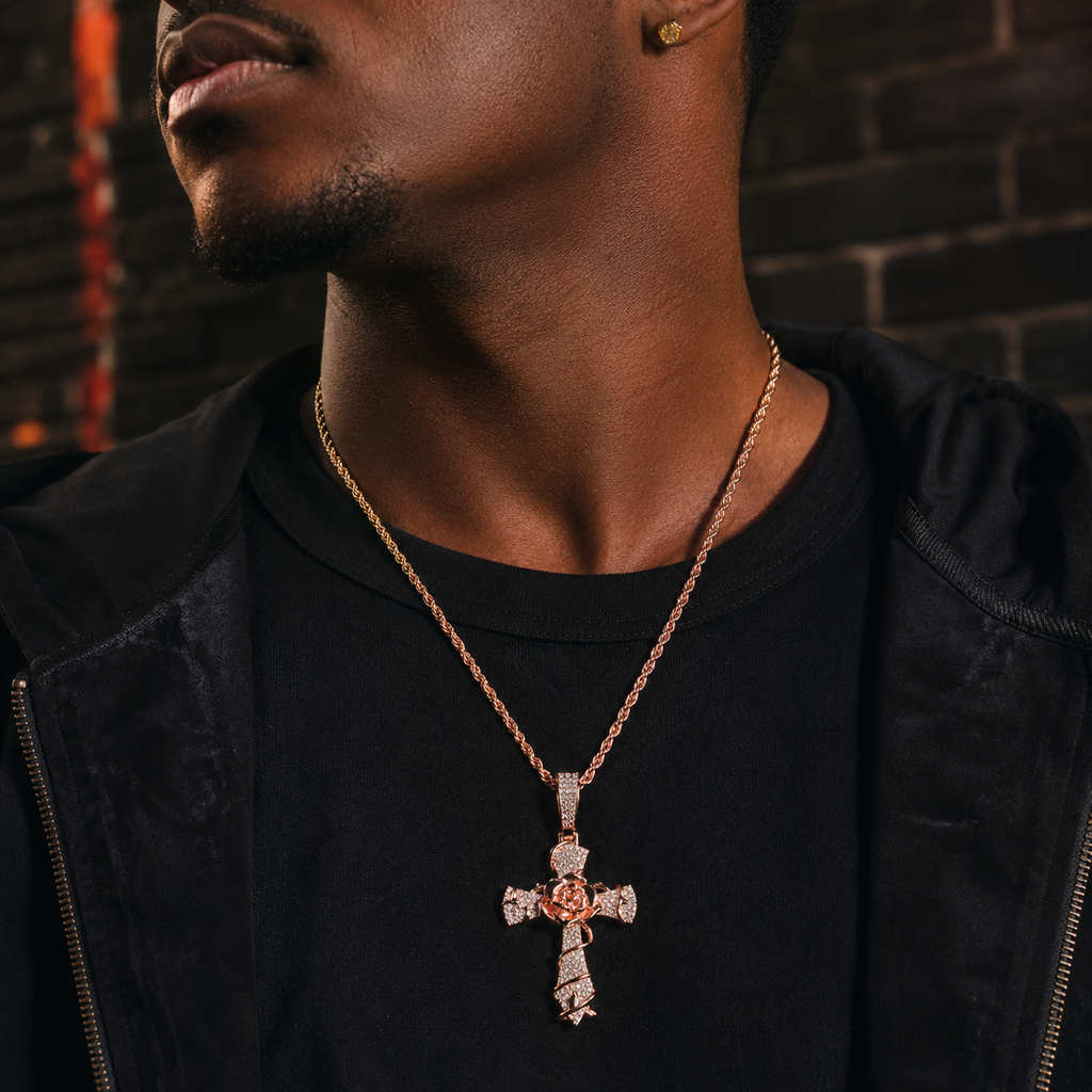 Rose Cross Pendant Necklace