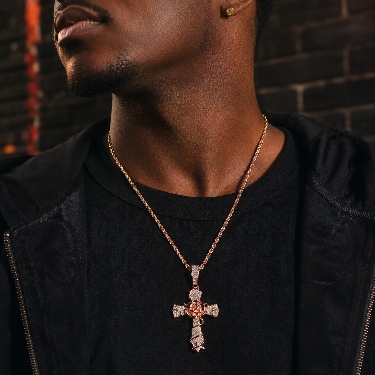 Rose Cross Pendant Necklace
