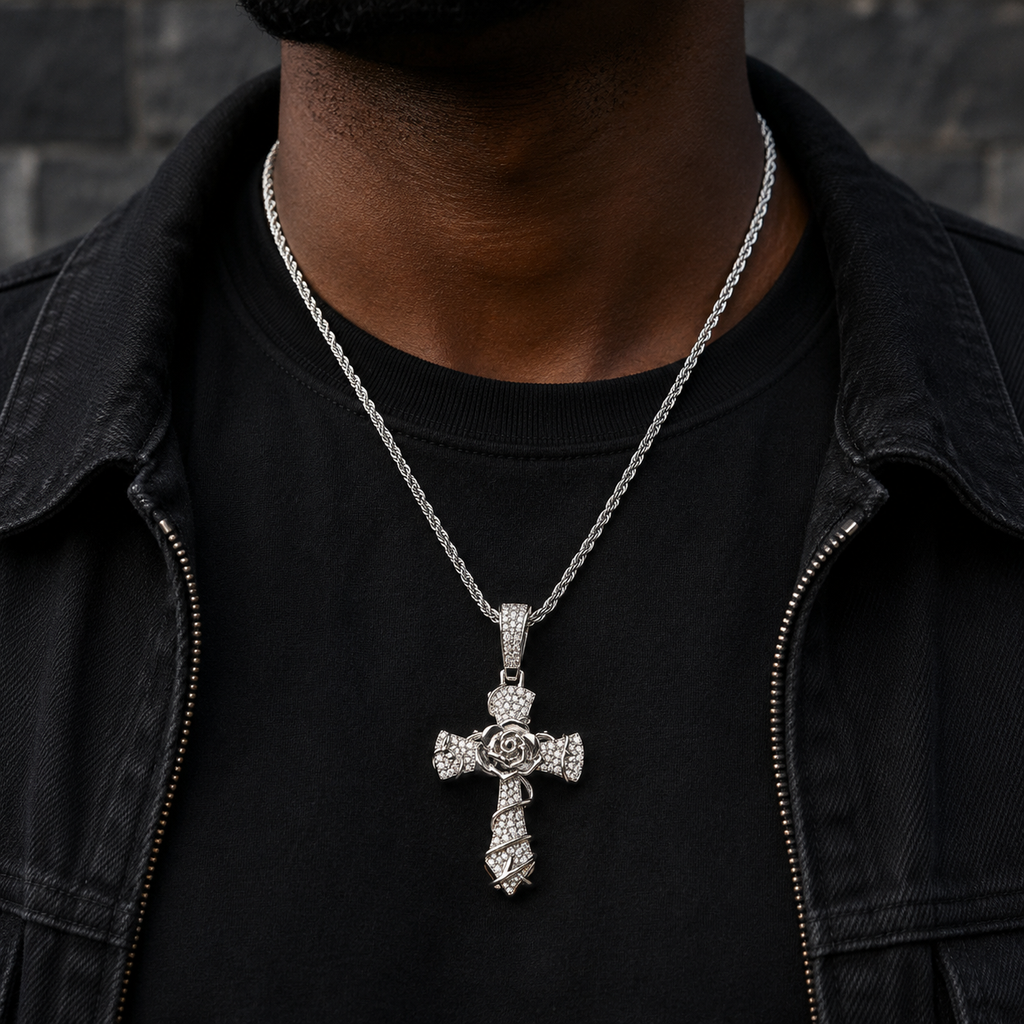 Rose Cross Pendant Necklace
