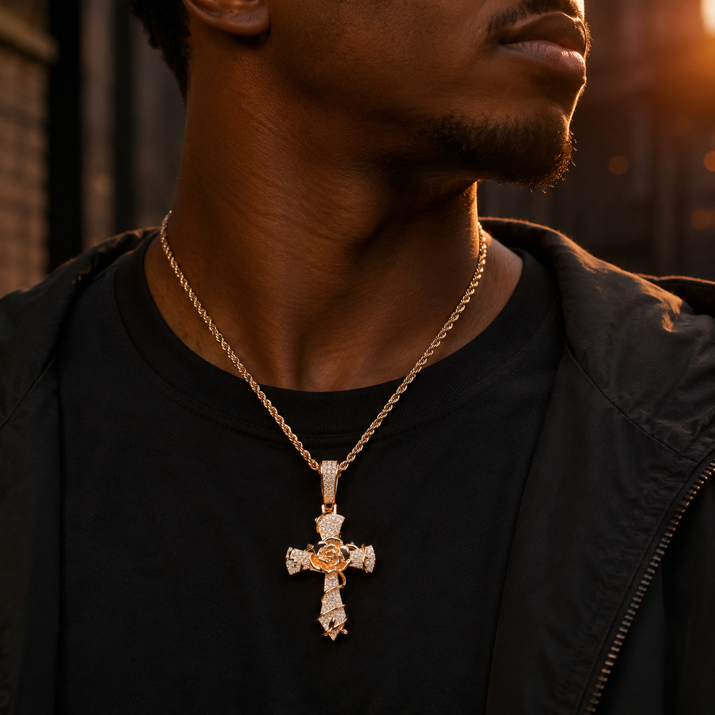 Rose Cross Pendant Necklace