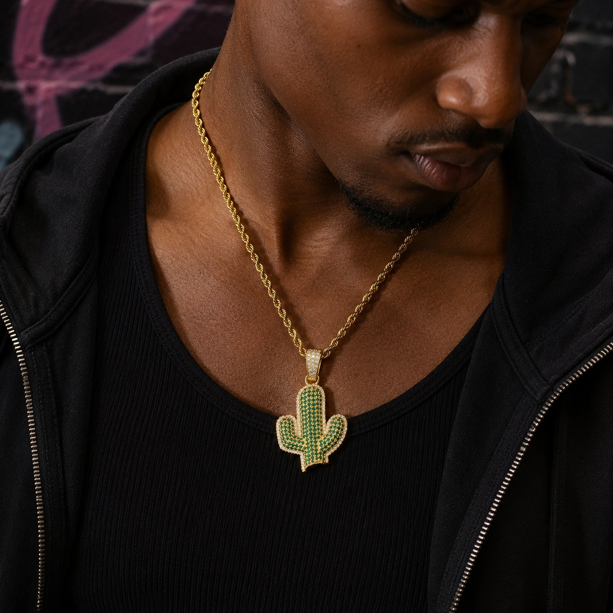 Solid Cactus Diamond Pendant