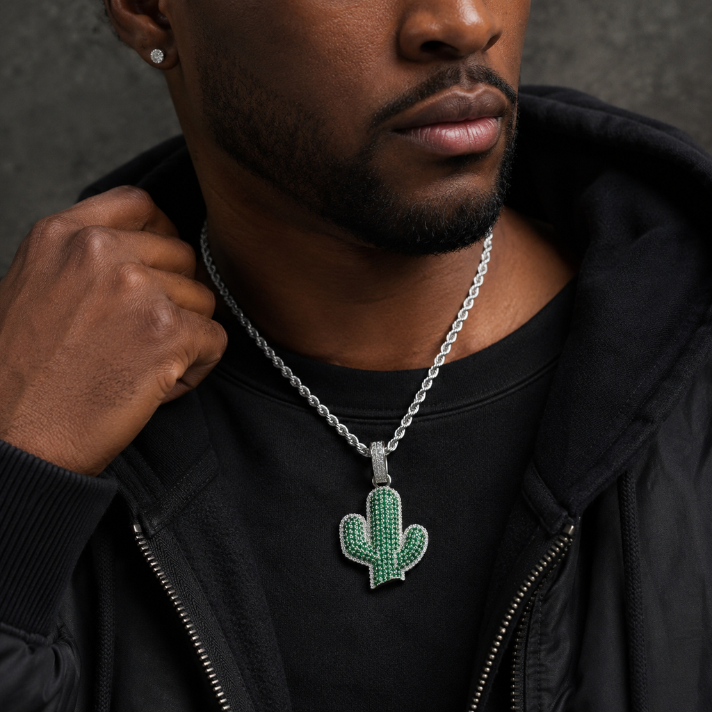 Solid Cactus Diamond Pendant