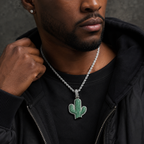 Solid Cactus Diamond Pendant