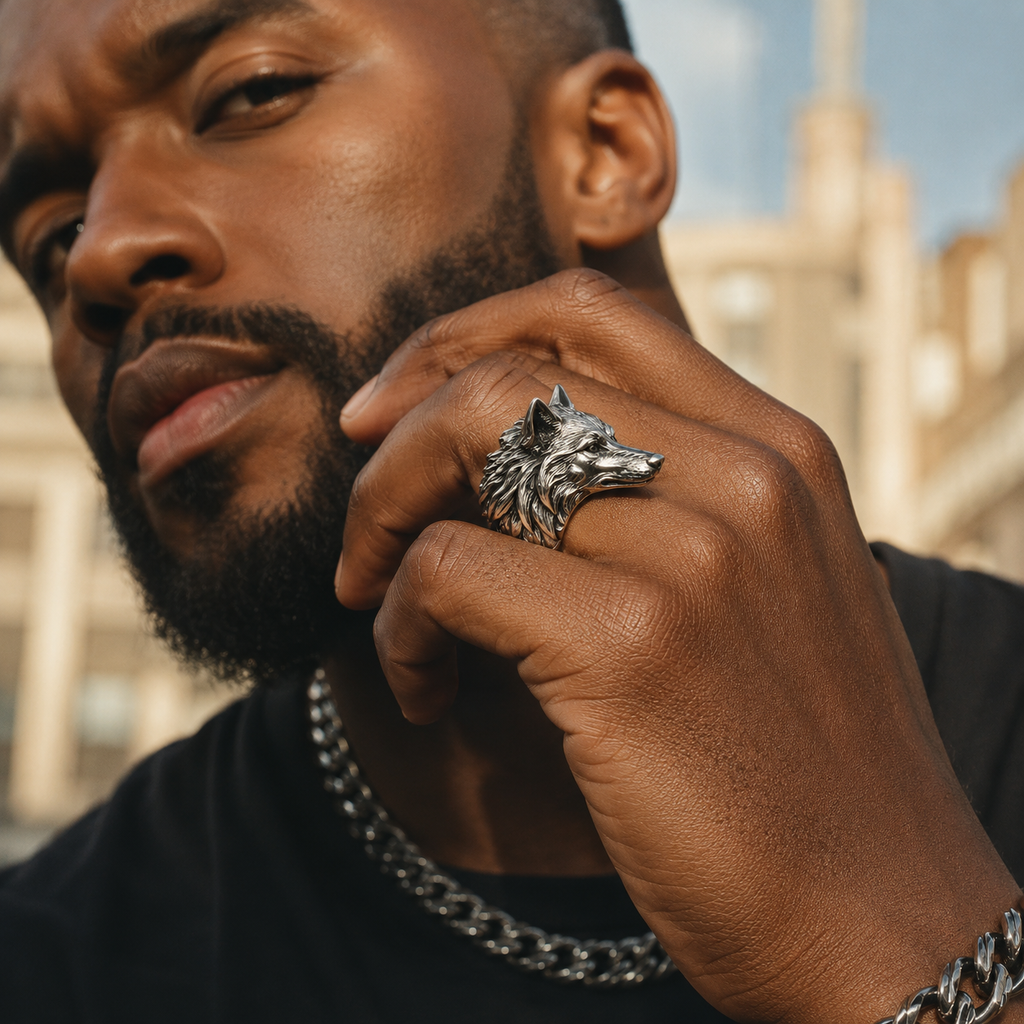 Hip Hop Wolf Head Ring