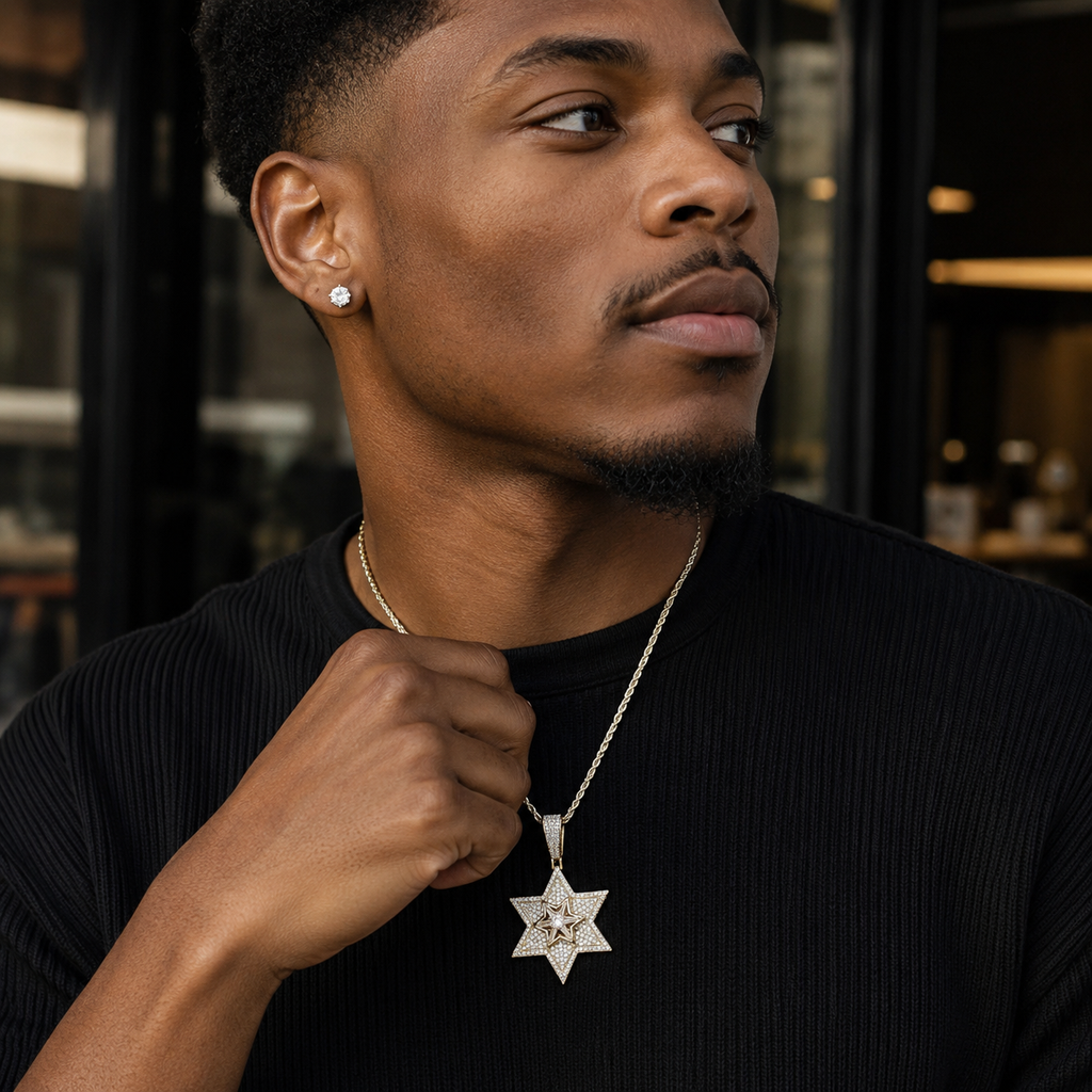 Double-layered Rotating Diamond Six-pointed Star Pendant