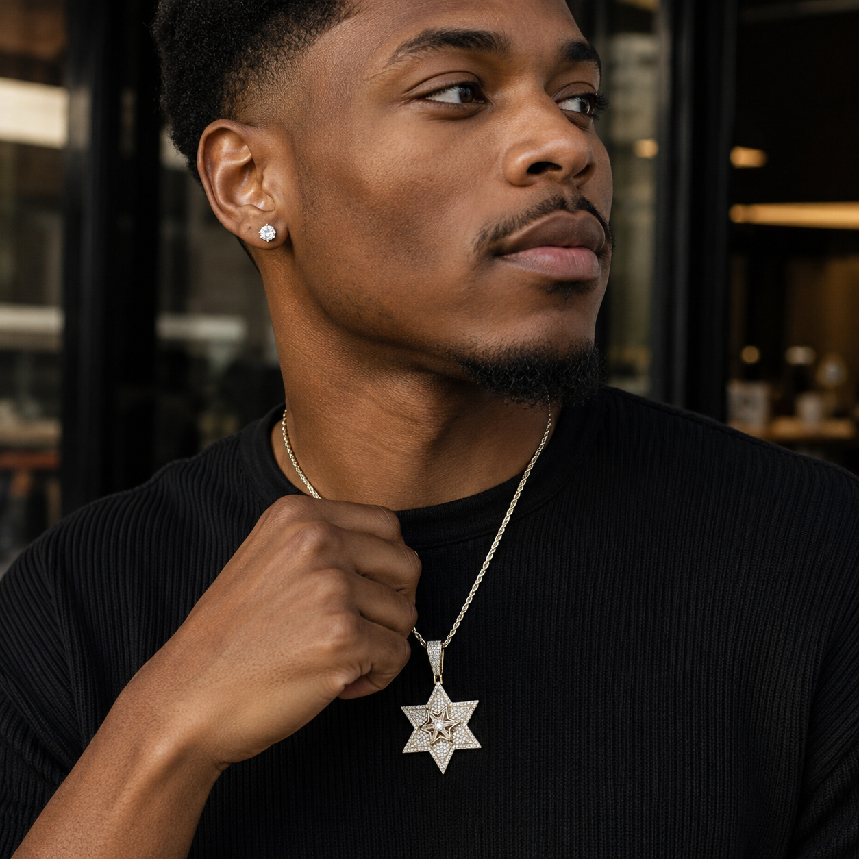 Double-layered Rotating Diamond Six-pointed Star Pendant