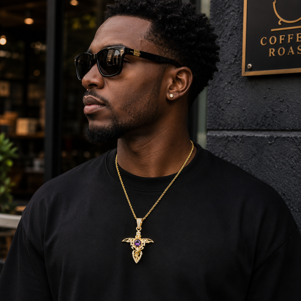 Hip Hop Devil Sword Cross Pendant