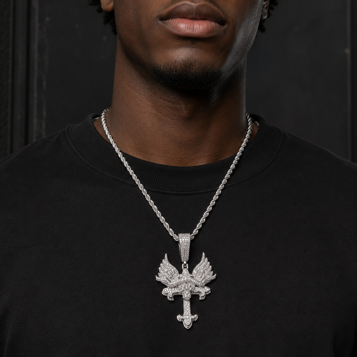 Hip Hop Angel Wings Cross Pendant